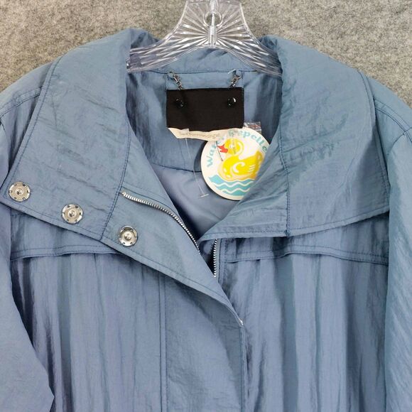 Soft Surroundings Nylon Utility Jacket Sz L Blue Zip Snap Lightweight Raincoat - Picture 3 of 13